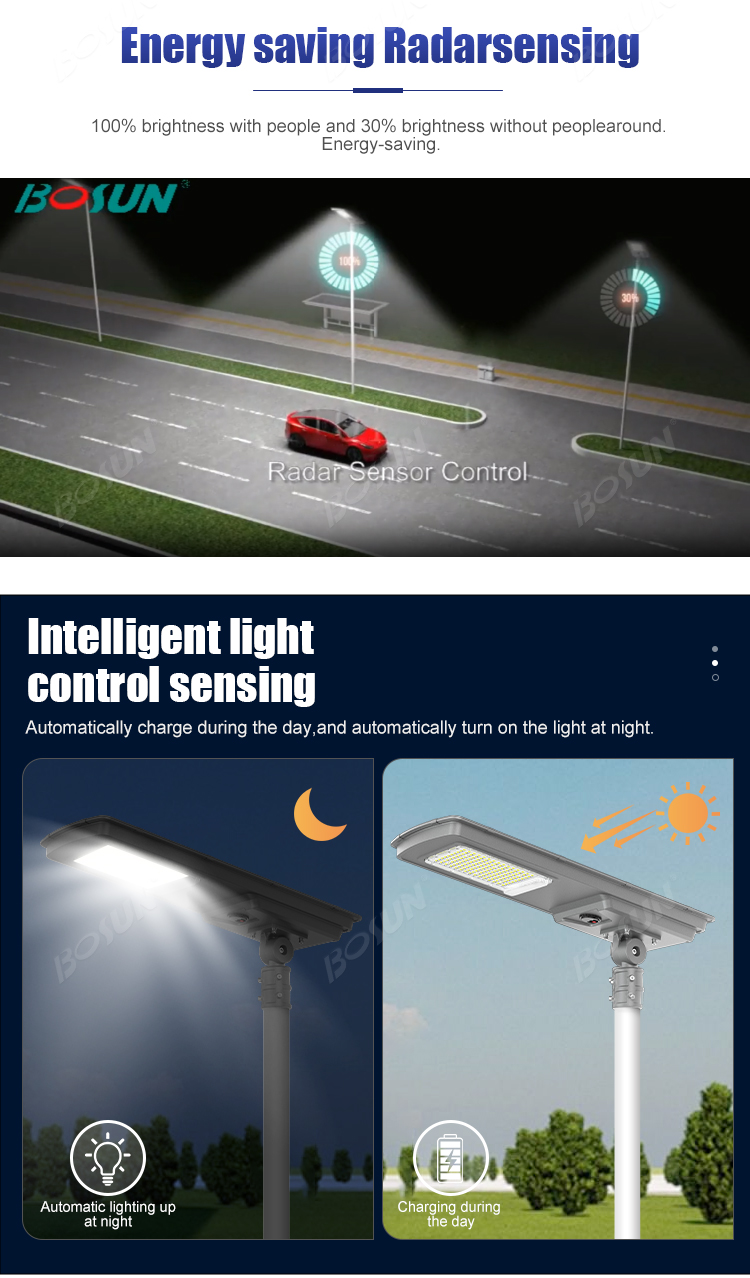 BOSUN Lighting off-grid street lighting with smart dimming motion function